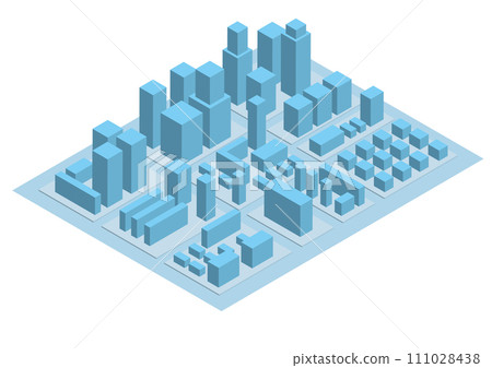 Cityscape composed of simple mockups, city isometric illustration blue Cityscape composed of simple mockups, city isometric illustration blue 111028438