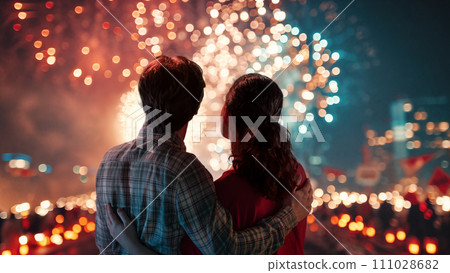 couple watching fireworks couple watching fireworks 111028682