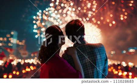 couple watching fireworks 111028683