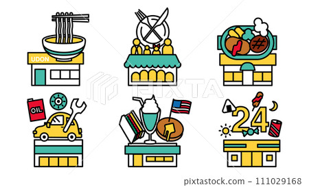 Illustration of simple line drawing shop icon set F 111029168