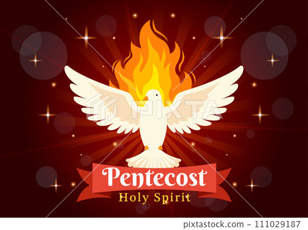 Pentecost Sunday Vector Illustration with Flame and Holy Spirit Dove in Catholics or Christians Religious Culture Holiday Flat Cartoon Background 111029187