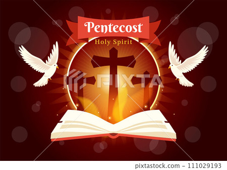 Pentecost Sunday Vector Illustration with Flame and Holy Spirit Dove in Catholics or Christians Religious Culture Holiday Flat Cartoon Background 111029193