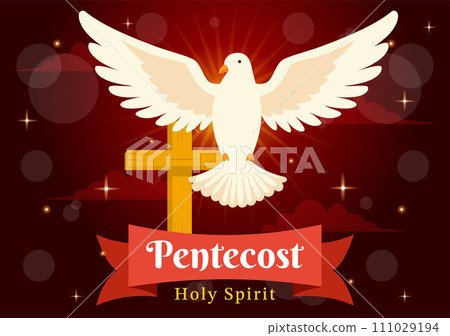 Pentecost Sunday Vector Illustration with Flame and Holy Spirit Dove in Catholics or Christians Religious Culture Holiday Flat Cartoon Background 111029194