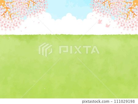 有櫻花和田野的風景 111029198