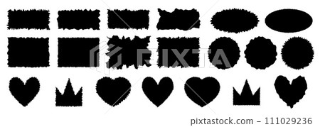 Jagged rectangle. Black simple shape. Rectangle paper template jagged and rough. 111029236