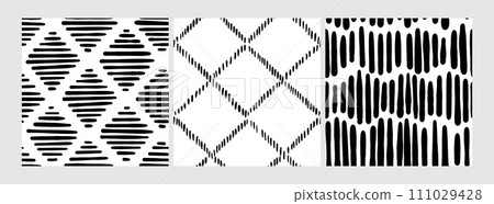 Small dash patterns set. Seamless minimal dash pattern, small elements. 111029428