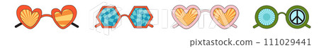 Groovy sunglasses. Collection of hippie sunglasses in trendy groovy style. Groovy sunglasses. Collection of hippie sunglasses in trendy groovy style. 111029441