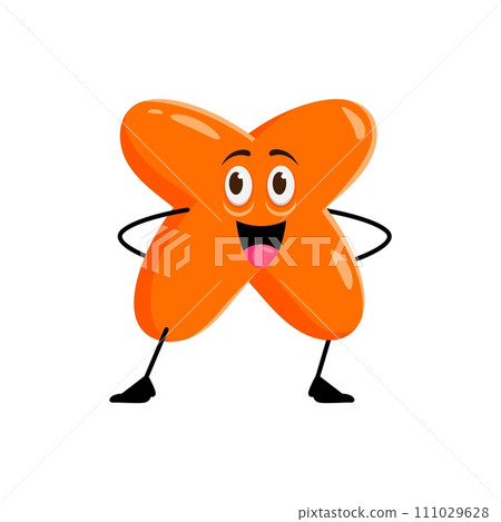 Cartoon math number character of cute orange multiplication symbol. Vector funny cross sign personage sticking tongue out with happy smiling face. Mathematics emoji, arithmetic operation emoticon Cartoon math number character of cute orange multiplication symbol. Vector funny cross sign personage sticking tongue out with happy smiling face. Mathematics emoji, arithmetic operation emoticon 111029628