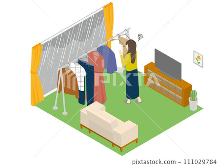 雨天在客廳晾衣服的等距女人 雨天在客廳晾衣服的等距女人 111029784