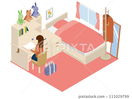 Isometric studying girl's room 111029799