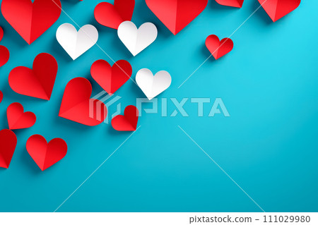 Poster or banner with papercut hearts symbol of love and Valentine day. Poster or banner with papercut hearts symbol of love and Valentine day. 111029980