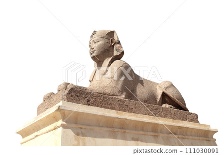Sphinx in Famous landmark Serapeum of Alexandria, Alexandria, Egypt, North Africa. Sphinx in Roman temple Serapeum. Isolated on white background 111030091