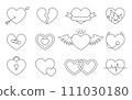 Love heart icon saint valentine day doodle black line set. Editable stroke enchanted lock angel broken heart separation devil wedding amur cupid arrow cardio pulse ribbon congrats isolated 111030180