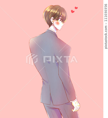 A male office worker in a suit turns around Koi 111030356