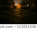 A dark scary street in the city at the night  111031336