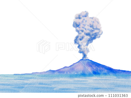 Watercolor painting of Sakurajima, Kagoshima Prefecture, transparent background Watercolor painting of Sakurajima, Kagoshima Prefecture, transparent background 111031363