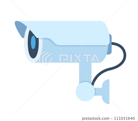 White safety security video spy camera. Equipment for watch and recording hidden on street building wall. Realistic header concept for protect and observe privacy. Vector illustration. 111031640