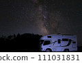 A camper van with the spectacular Milky Way in the background at Lake Mashu Observation Deck 111031831