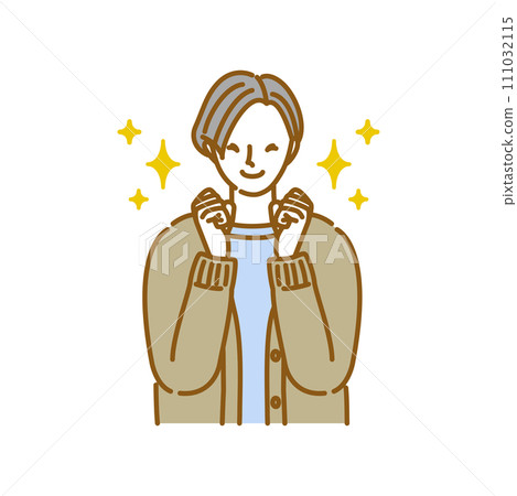 A woman clasps her hands and smiles with joy A woman clasps her hands and smiles with joy 111032115