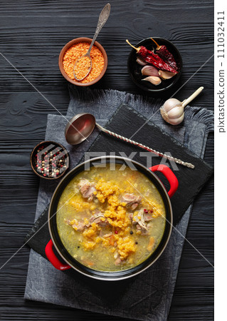 split pea and lentil soup with pork on bones 111032411