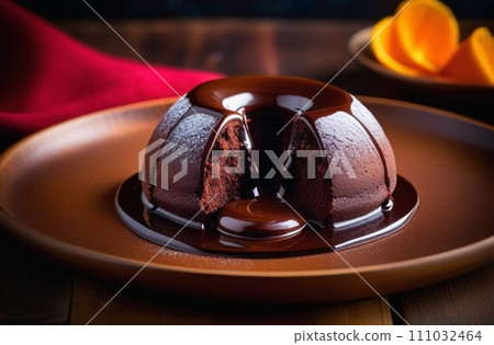Chocolate dessert fondant with a liquid center Chocolate dessert fondant with a liquid center 111032464