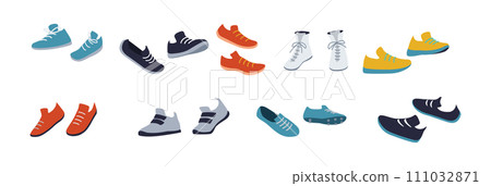 Summer sports shoes color vector icon set on white background 111032871