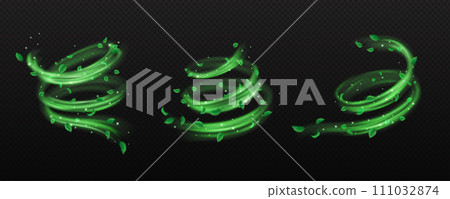 Leaves and green powder whirls vector illustration set Leaves and green powder whirls vector illustration set 111032874