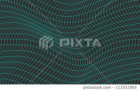 Primitive Monochrome Retro futurism Seamless Pattern. Abstract brutalist Geometric Wavy Grid print. Wireframe Perspective Landscape in neon Colors. Polygonal 3d Surface, Vector Illustration. 111032908
