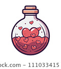 Love potion isolated on white background. Cartoon fantasy magic spell heart elixir. Witch alchemy bottle, love vial. Aphrodisiac flask. Vector illustration. 111033415