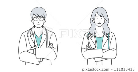 男性和女性醫生用聽診器的插圖 111033433