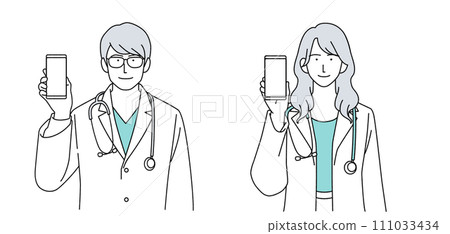男性和女性醫生用聽診器的插圖 男性和女性醫生用聽診器的插圖 111033434