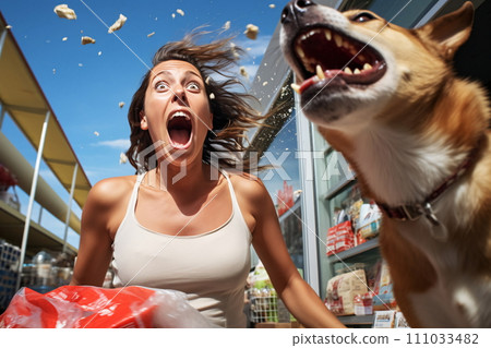 Dog s Playful Leap Caught on Camera - Unexpected Moment with Pet, AI Generated 111033482