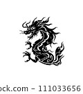 Traditional Chinese Dragon black silhouette icon isolated on white background. Astrology China lunar calendar animal for 2024 New year. Asian style tattoo template. Vector illustration. 111033656