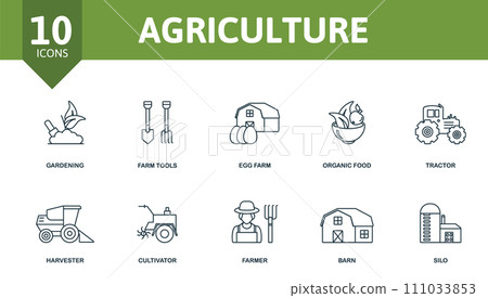 Agriculture set icon. Editable icons agriculture theme such as gardening, egg farm, tractor and more. Agriculture set icon. Editable icons agriculture theme such as gardening, egg farm, tractor and more. 111033853