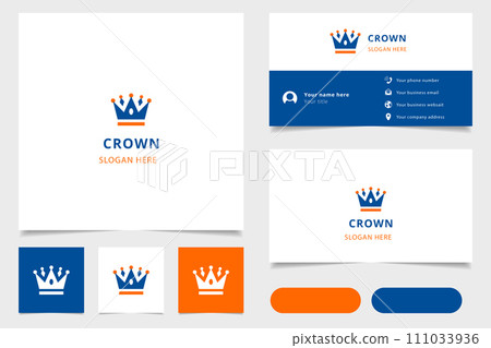 Crown logo design with editable slogan. Branding book and business card template. Crown logo design with editable slogan. Branding book and business card template. 111033936