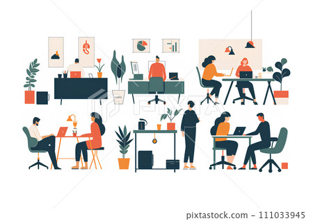 Staff working in a free address office-1 111033945