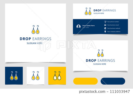 Drop earrings logo design with editable slogan. Branding book and business card template. 111033947