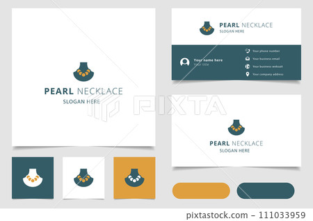 Pearl necklace logo design with editable slogan. Branding book and business card template. Pearl necklace logo design with editable slogan. Branding book and business card template. 111033959