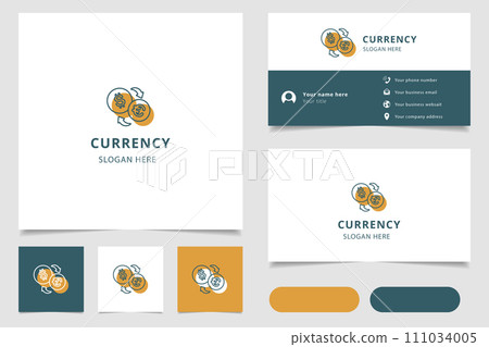 Currency logo design with editable slogan. Branding book and business card template. Currency logo design with editable slogan. Branding book and business card template. 111034005