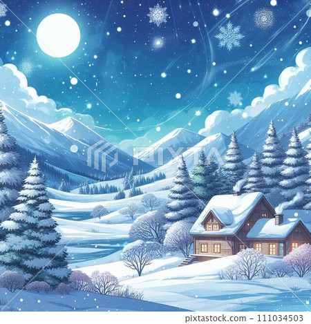 下雪的冬天山風景 111034503