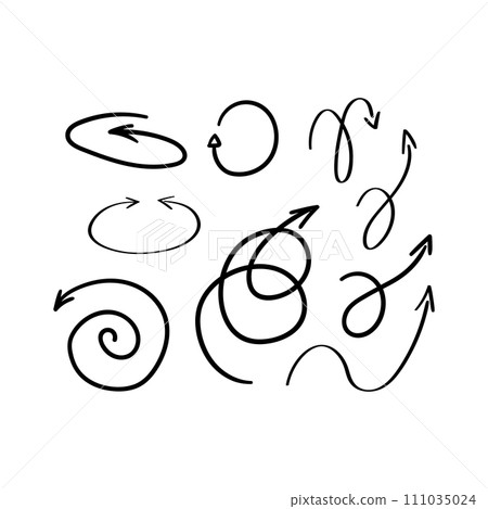 Drawn Arrow Sign Black Thin Line Icon Set Symbol of Direction. Vector illustration of Swirls Arrows Signs Drawn Arrow Sign Black Thin Line Icon Set Symbol of Direction. Vector illustration of Swirls Arrows Signs 111035024
