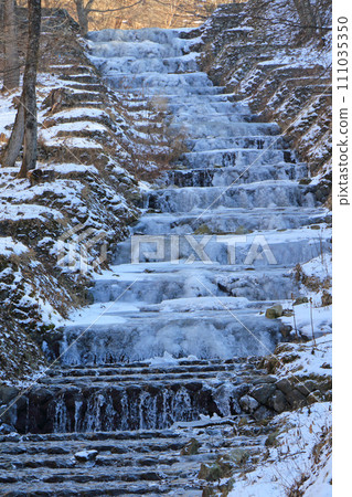 French style staircase construction in Ushibushi River in freezing winter French style staircase construction in Ushibushi River in freezing winter 111035350