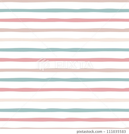 Cute striped background. Abstract hand drawn pastel background with ping, blue and beige horizontal stripes. Vector. 111035583