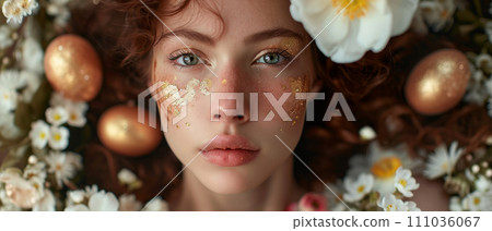 Spring Beauty with Easter Floral Garland Spring Beauty with Easter Floral Garland 111036067