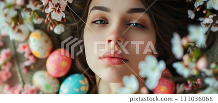 Spring Beauty with Easter Floral Garland 111036068
