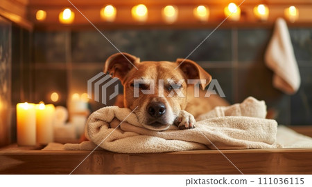 Pampered dog in Spa Bathrobe 111036115