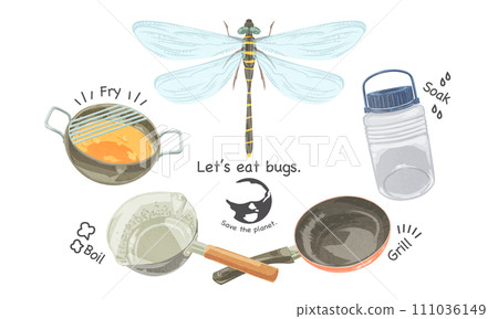 烹飪昆蟲食物的手寫水彩風格插圖 烹飪昆蟲食物的手寫水彩風格插圖 111036149