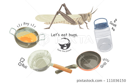 烹飪昆蟲食物的手寫水彩風格插圖 烹飪昆蟲食物的手寫水彩風格插圖 111036150
