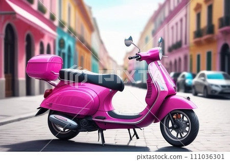 Pink scooter. Vintage style.cute pink scooter 111036301