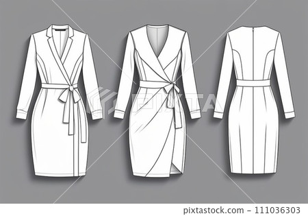 Technical flat fashion sketch - wrap dresses - woman clothes 111036303